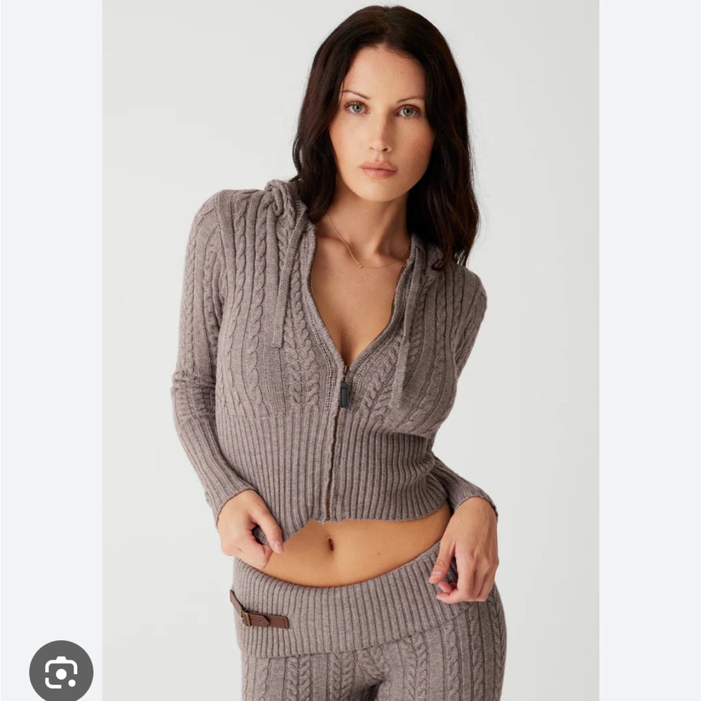 NWOT Frankies Bikinis Aimee Cable Cloud Knit Hoodie - Dark Pearl Size S